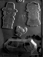Thanksgiving Pilgrim & Turkey Chocolate Centerpiece Mold – 4 Cavities
