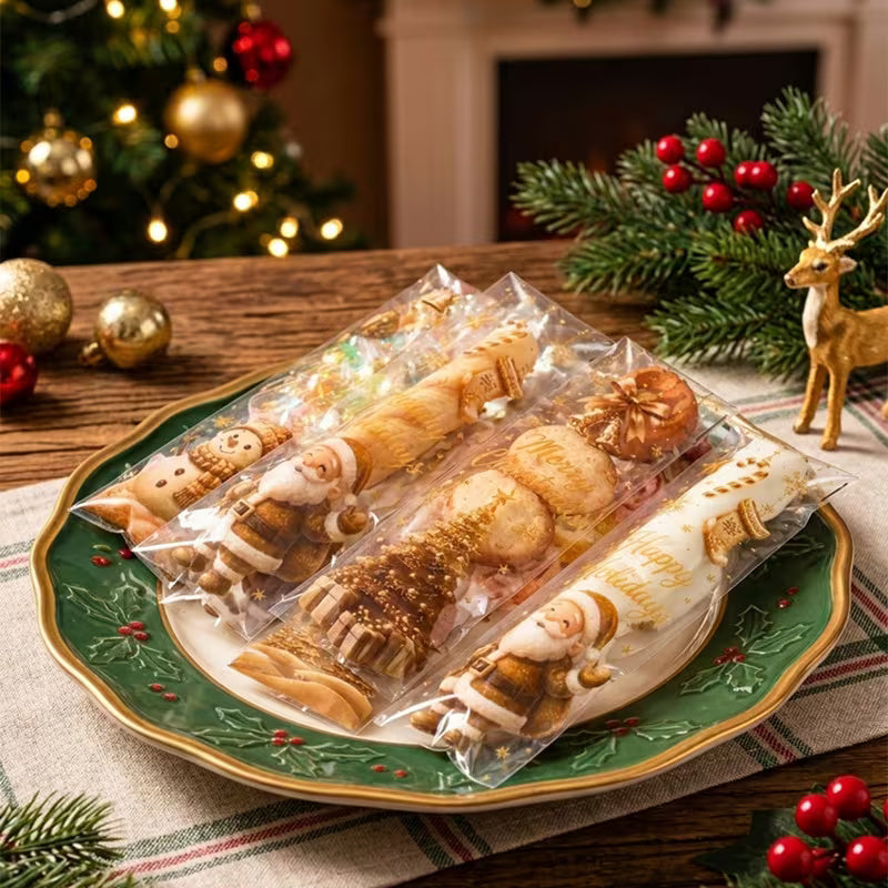Christmas Gold & White Pretzel Rod Treat Bags – 20 Count | Holiday Candy Packaging