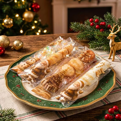 Christmas Gold & White Pretzel Rod Treat Bags – 20 Count | Holiday Candy Packaging