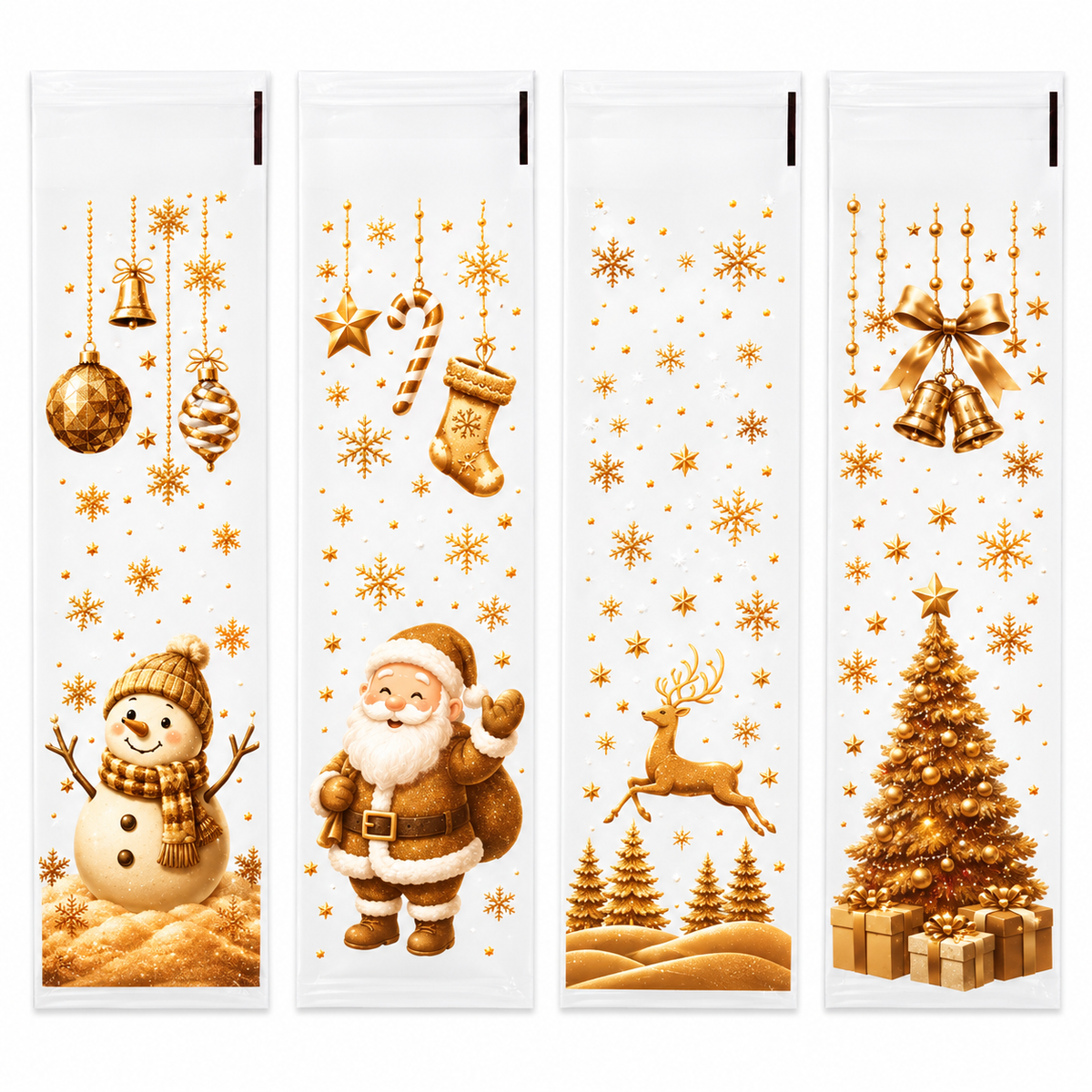 Christmas Gold & White Pretzel Rod Treat Bags – 20 Count | Holiday Candy Packaging
