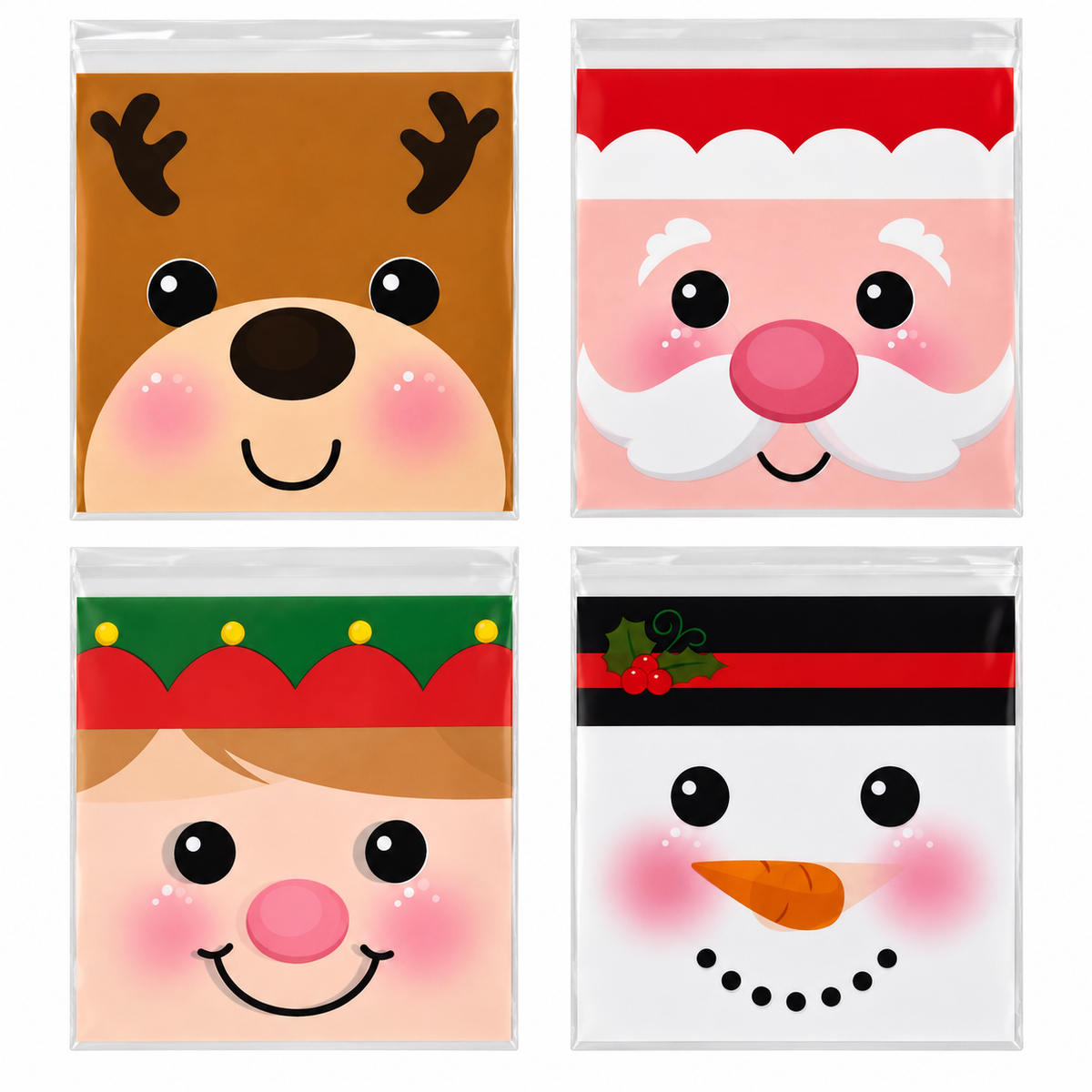 Christmas Faces Cookie Bags 4x4 20 Count