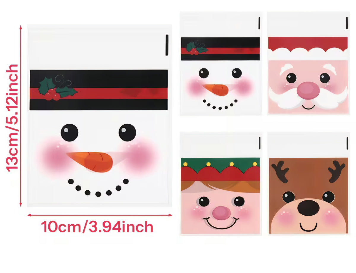 Christmas Faces Cookie Bags 4x4 20 Count