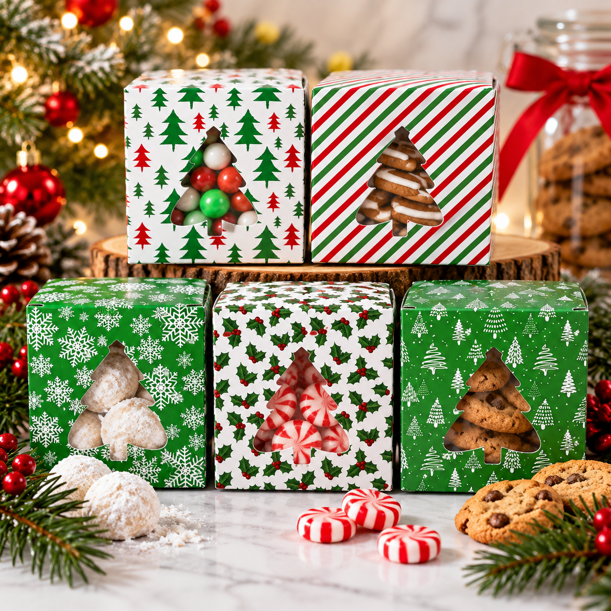 Christmas Green Cookie Box 4x4 5 Count