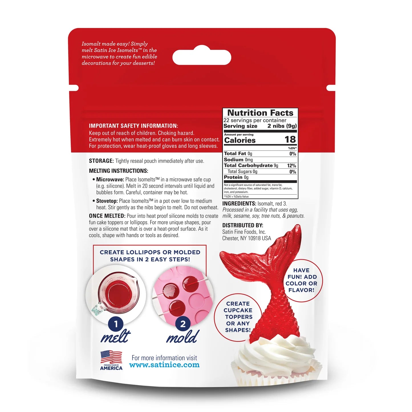 Satin Ice Red Isomelts 7oz Pouch Hard Candy