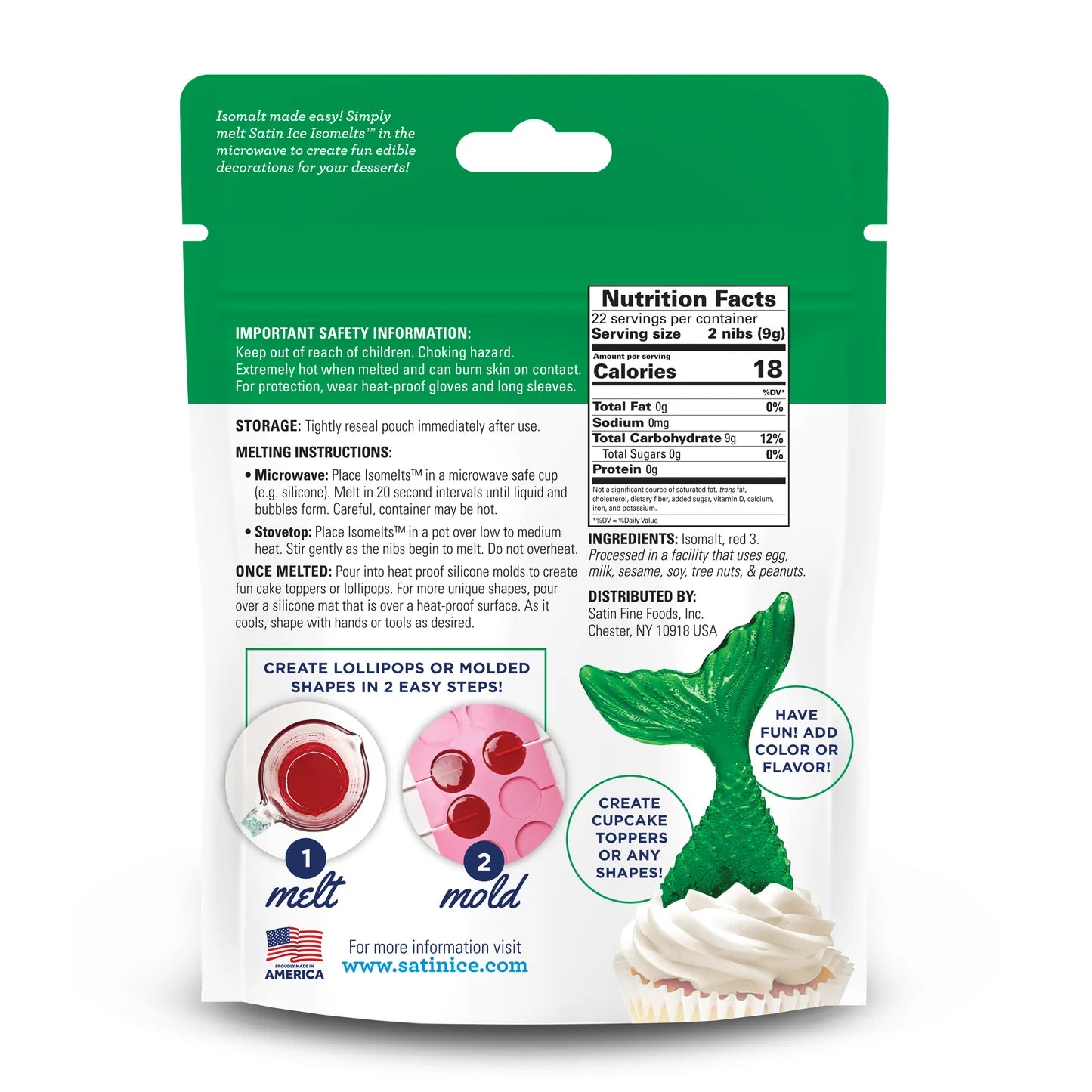 Satin Ice Green Isomelts 7oz Pouch Hard Candy