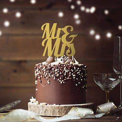 Mr & Mrs Cake Topper Gold Glitter