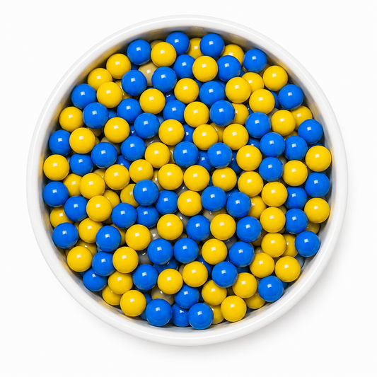 Blue Yellow Chocolate Candy Pearls with Crispy Shell – Cake & Cupcake Topping