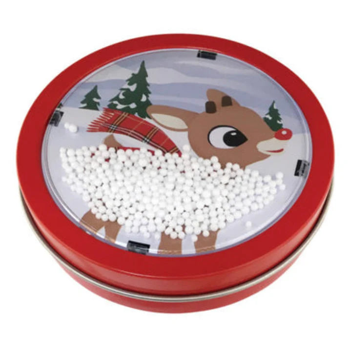 Rudolph Snow Globe Candy Cane Tin