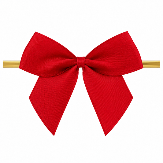 Red Satin Pre-Tied Bows with Gold Twist Ties – 2.5 Inch, 12 Count