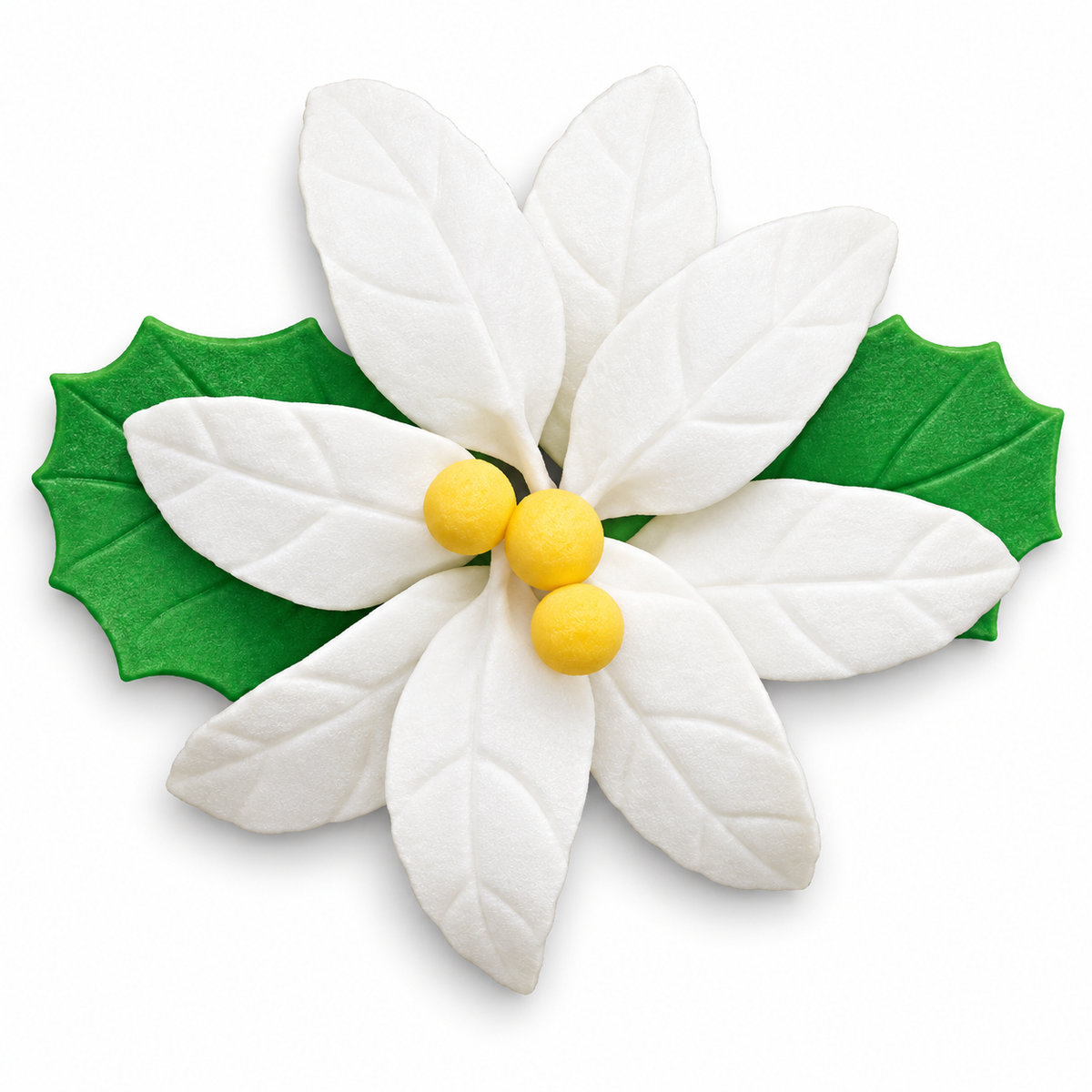 White Poinsettia Gum Paste Cake Flower, 3½ Inch