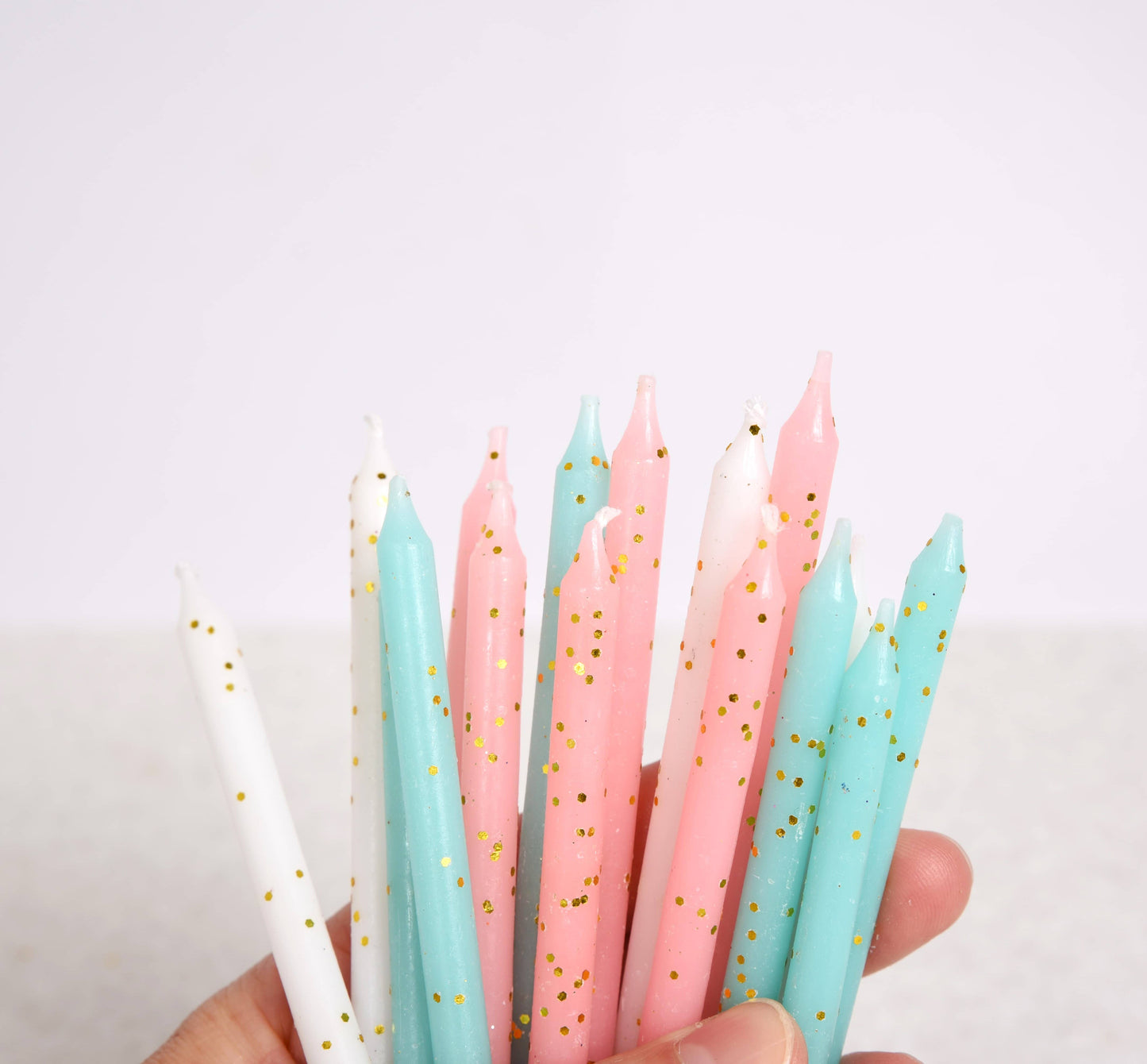 Birthday Candles Pastel Gold Glitter 16 Count