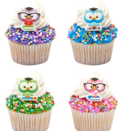 Edible Decorations Colorful Graduation Owls 1.75in 3-Count