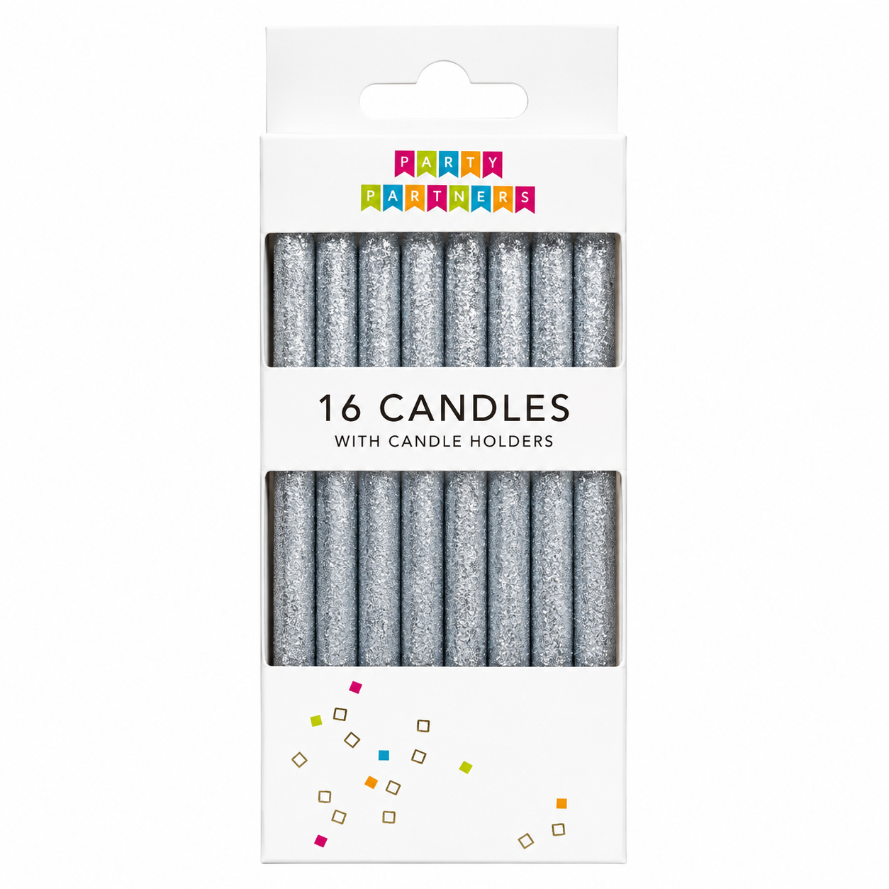 Tall Silver Glitter Birthday Candles Set of 16