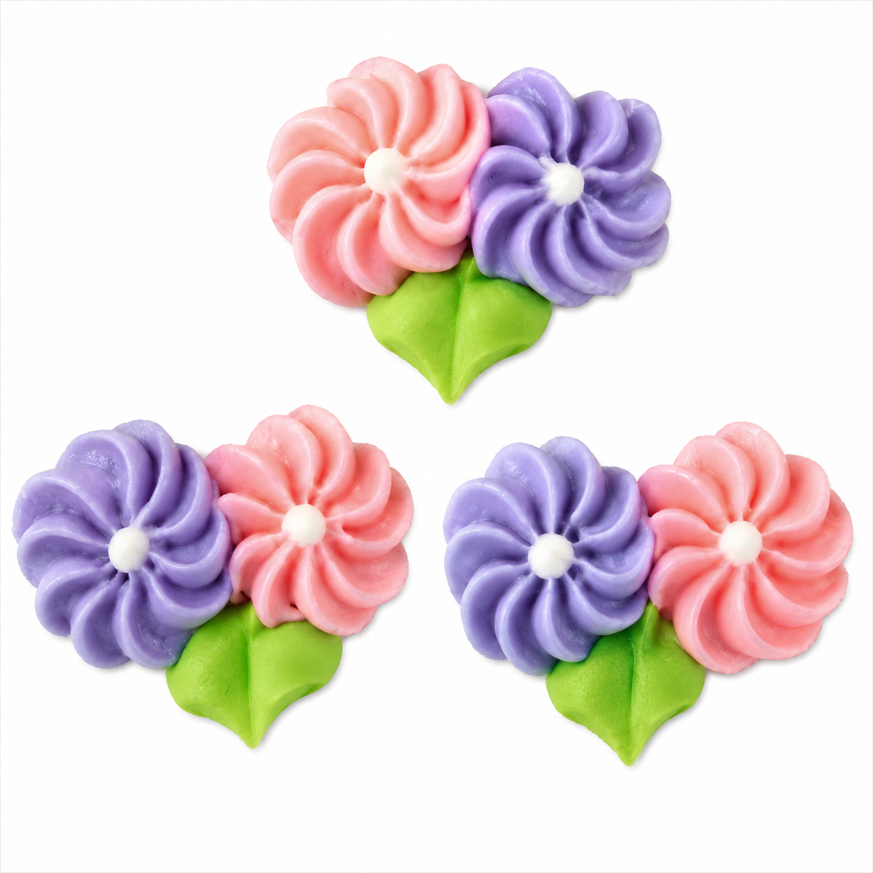 Double Phlox Icing Flowers with Leaves – White Edible Cake Decorations (9 Count)