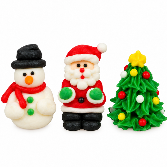 3D Christmas Royal Icing Decorations – Santa, Snowman & Tree, 3 Count