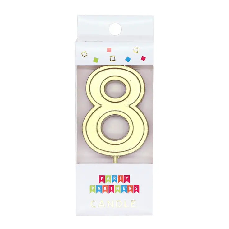 Number 8 Gold Metallic Candle