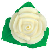 White Icing Roses with Leaves 1 Inch Edible Cake Decorations - 4 Count