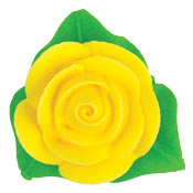 Edible Decorations Rose With Leaf 1in Yellow  4-Count