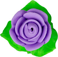 Edible Decorations Rose With Leaf  1in  Lavender 4-Count