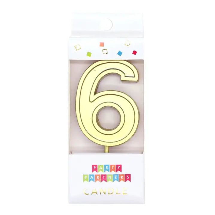 Number 6 Gold Metallic Candle