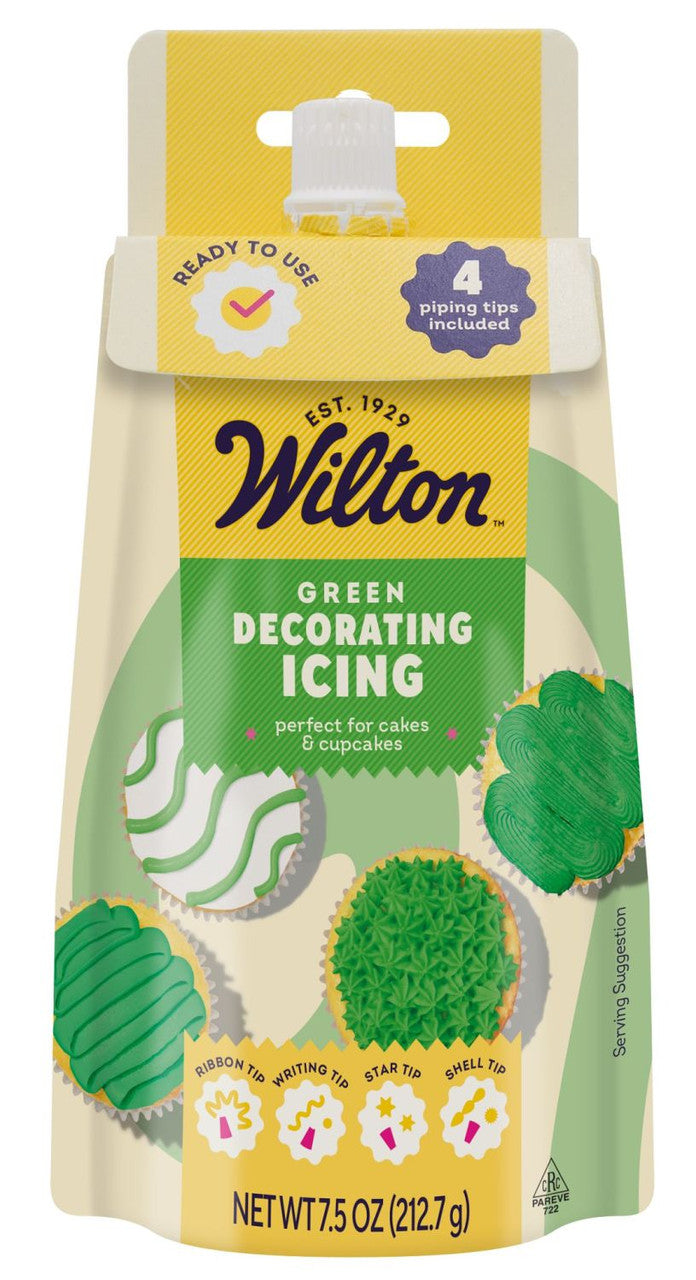 Green Decorator Icing Pouch with 4 Piping Tips 7.5oz