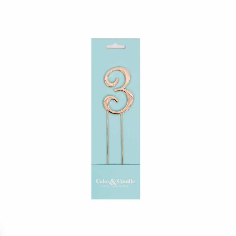 Birthday Cake Topper Number 3 Rose Gold 2.75in
