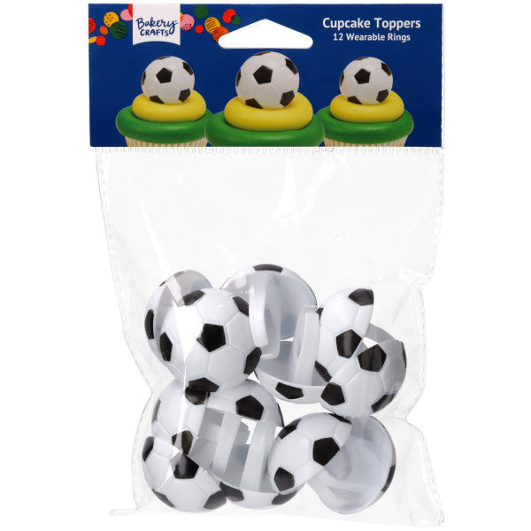 3D Soccer Ball Cupcake Rings & Cake Toppers | Non-Edible Soccer Party Decorations 12 Count