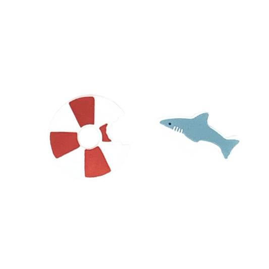 Shark & Life Raft Royal Icing Decorations 6 Count | Edible Cake Toppers