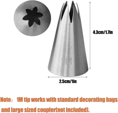 Large Cupcake Swirl & Rosette Piping Tip – 1M Open Star - Stainless Steel Cake Decorating Tip