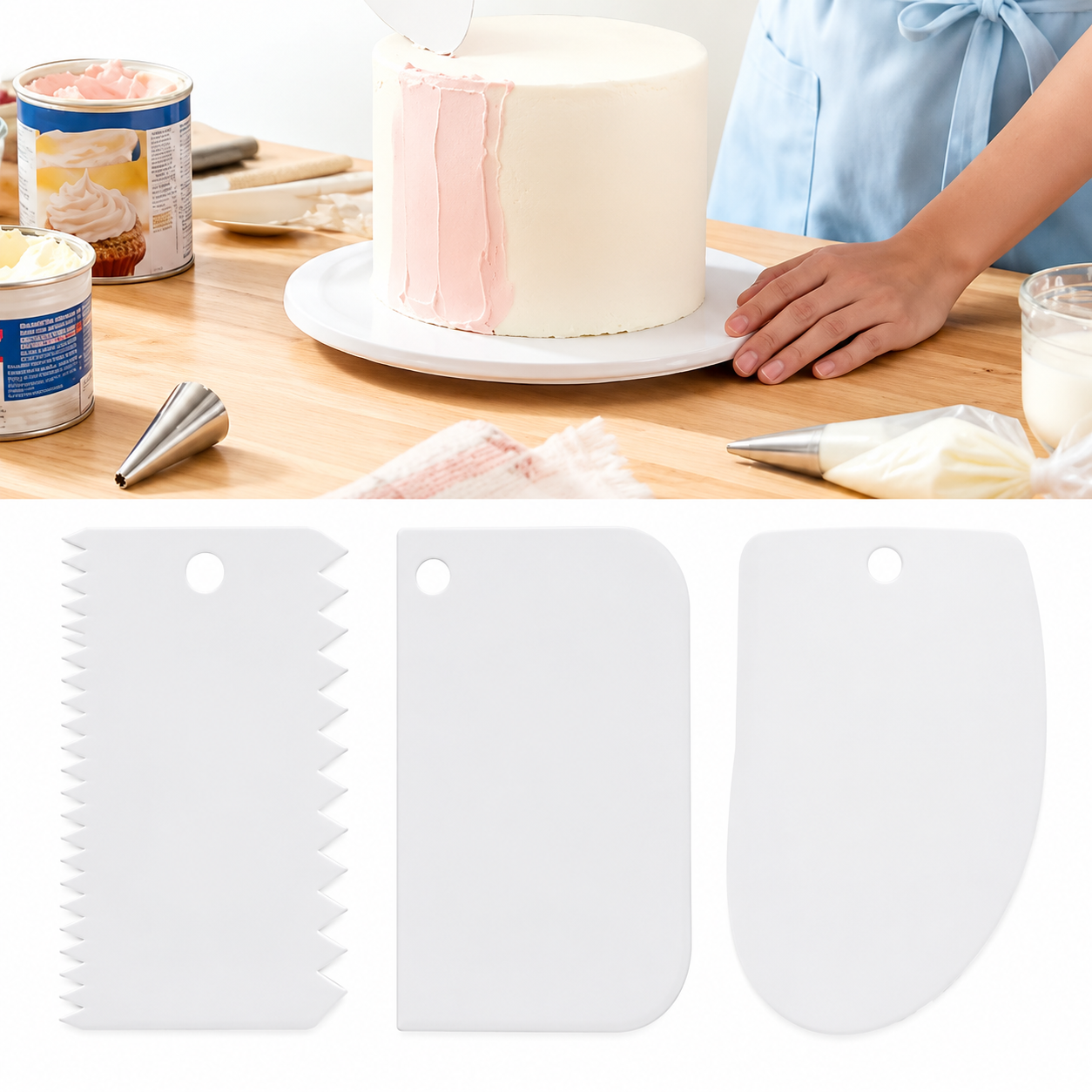 Cake Comb Set | 3 Piece Buttercream Icing Comb & Cake Scraper Set