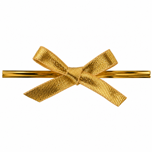 Gold Pre-Tied Bows with Twist Ties – 12 Count