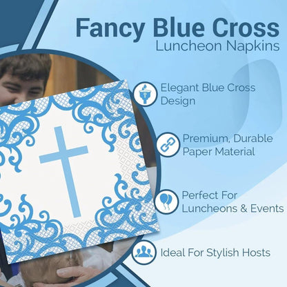 Fancy Blue Cross Napkins 16ct