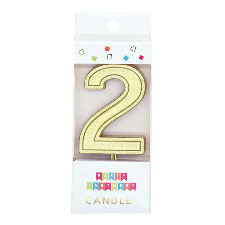 Number 2 Gold Metallic Birthday Candle
