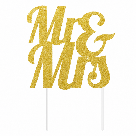 Mr & Mrs Cake Topper Gold Glitter