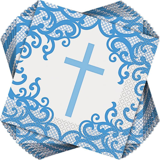 Fancy Blue Cross Napkins 16ct