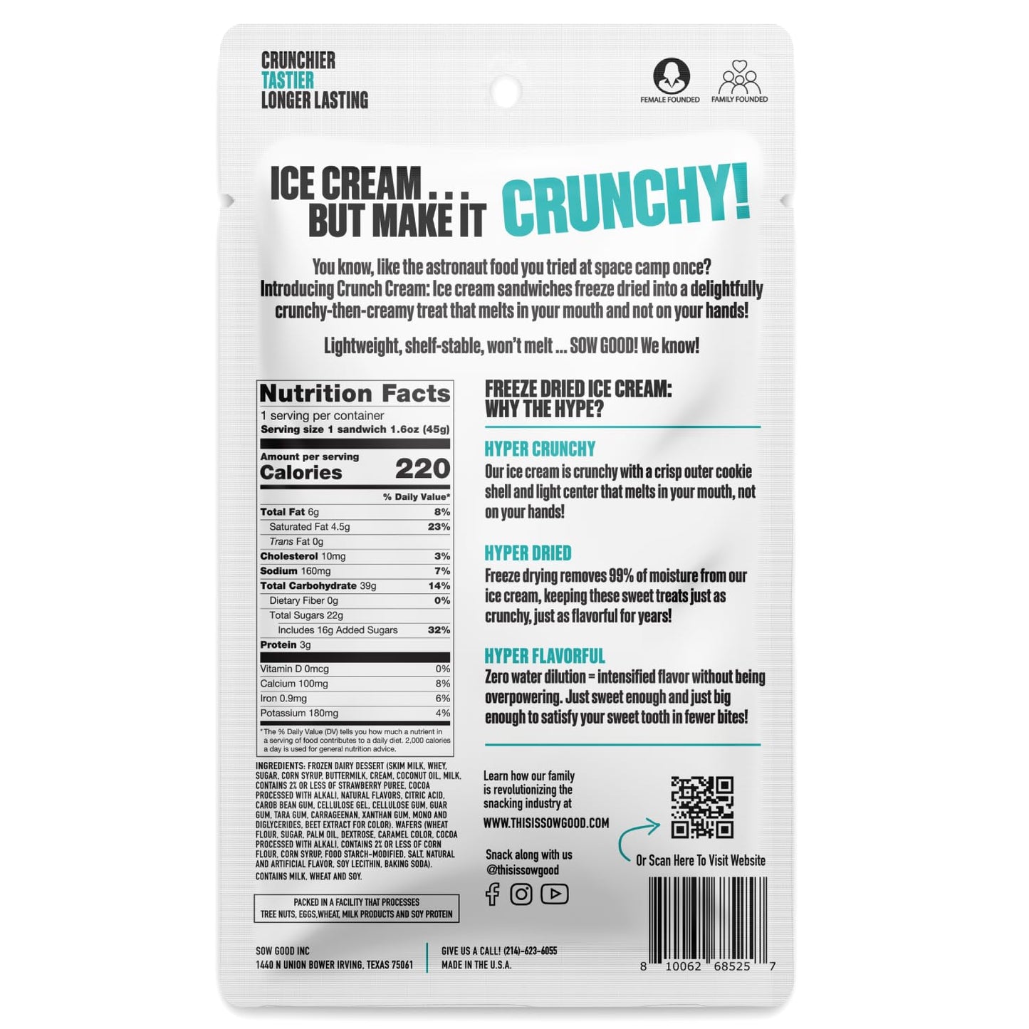 Sow Good Freeze Dried Ice Cream Candy - Jumbo Crunch Cream Neapolitan Sandwich