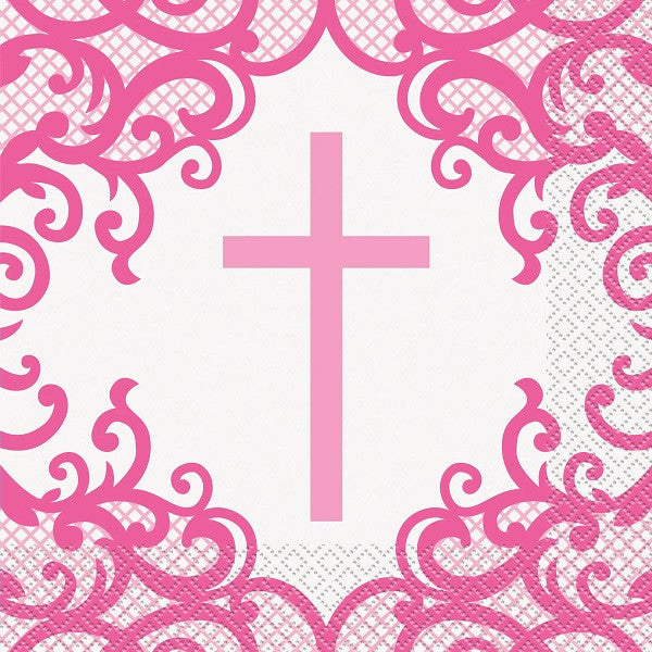 Fancy Pink Cross Napkins 16ct