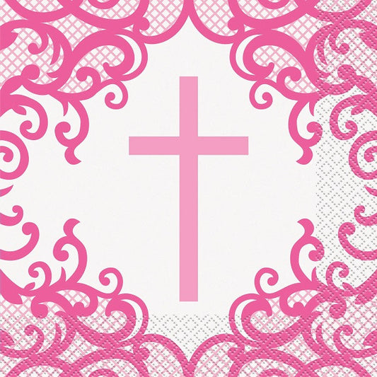 Fancy Pink Cross Napkins 16ct