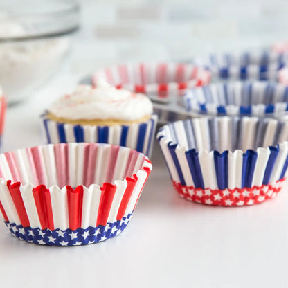 Patriotic Stripe & Stars Cupcake Liners 50 Count