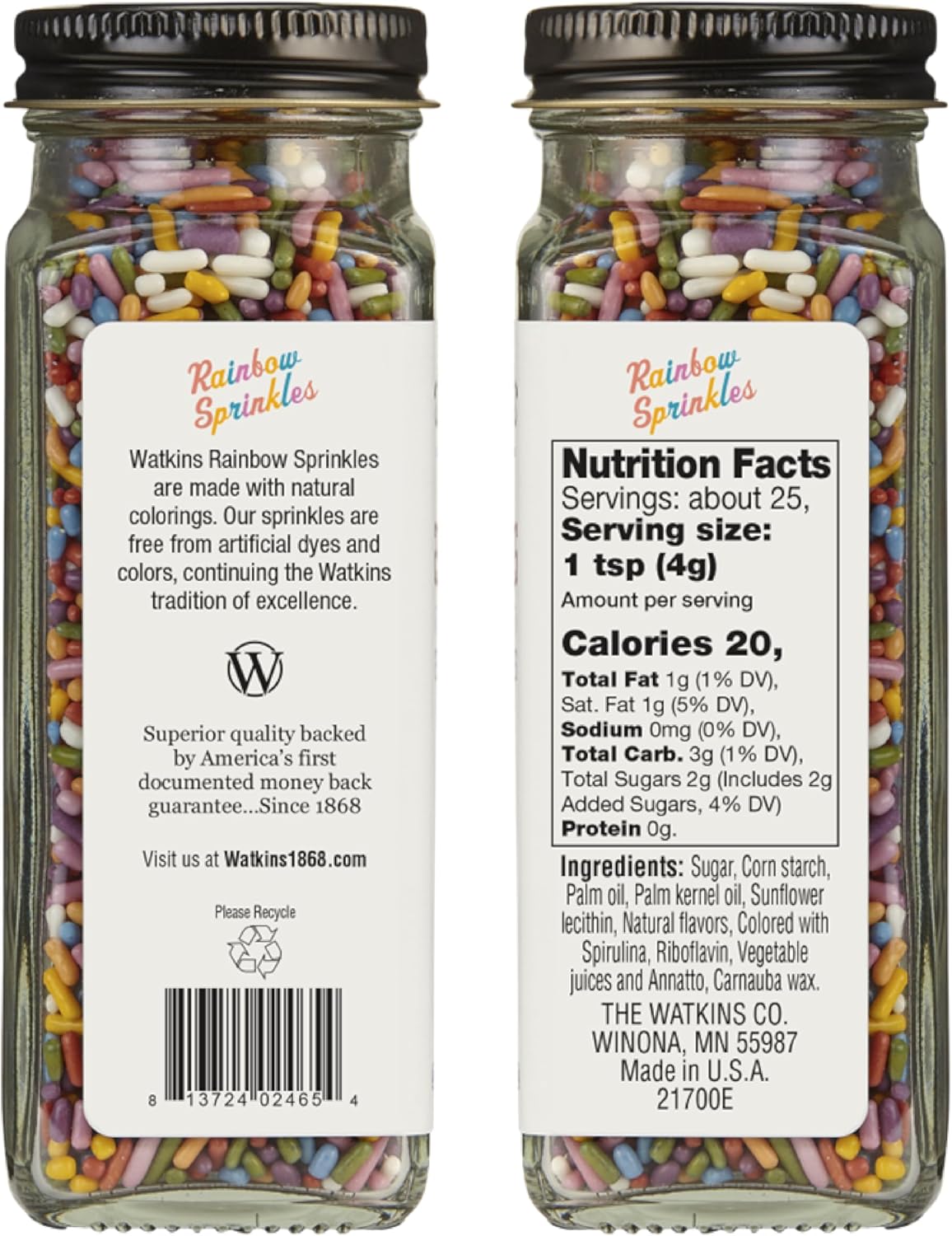 Watkins Rainbow Sprinkles Dye Free 3.4oz