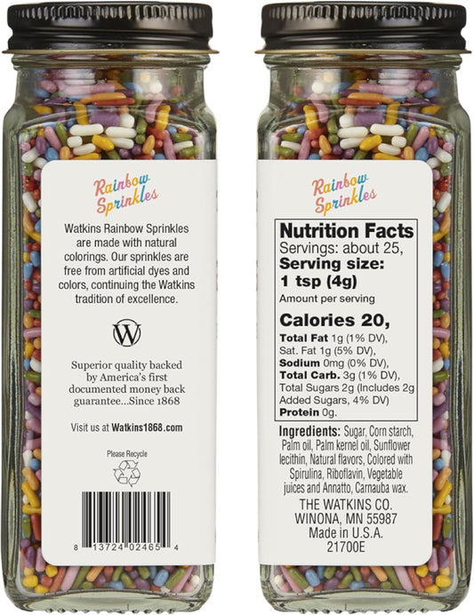 Watkins Rainbow Sprinkles Dye Free 3.4oz