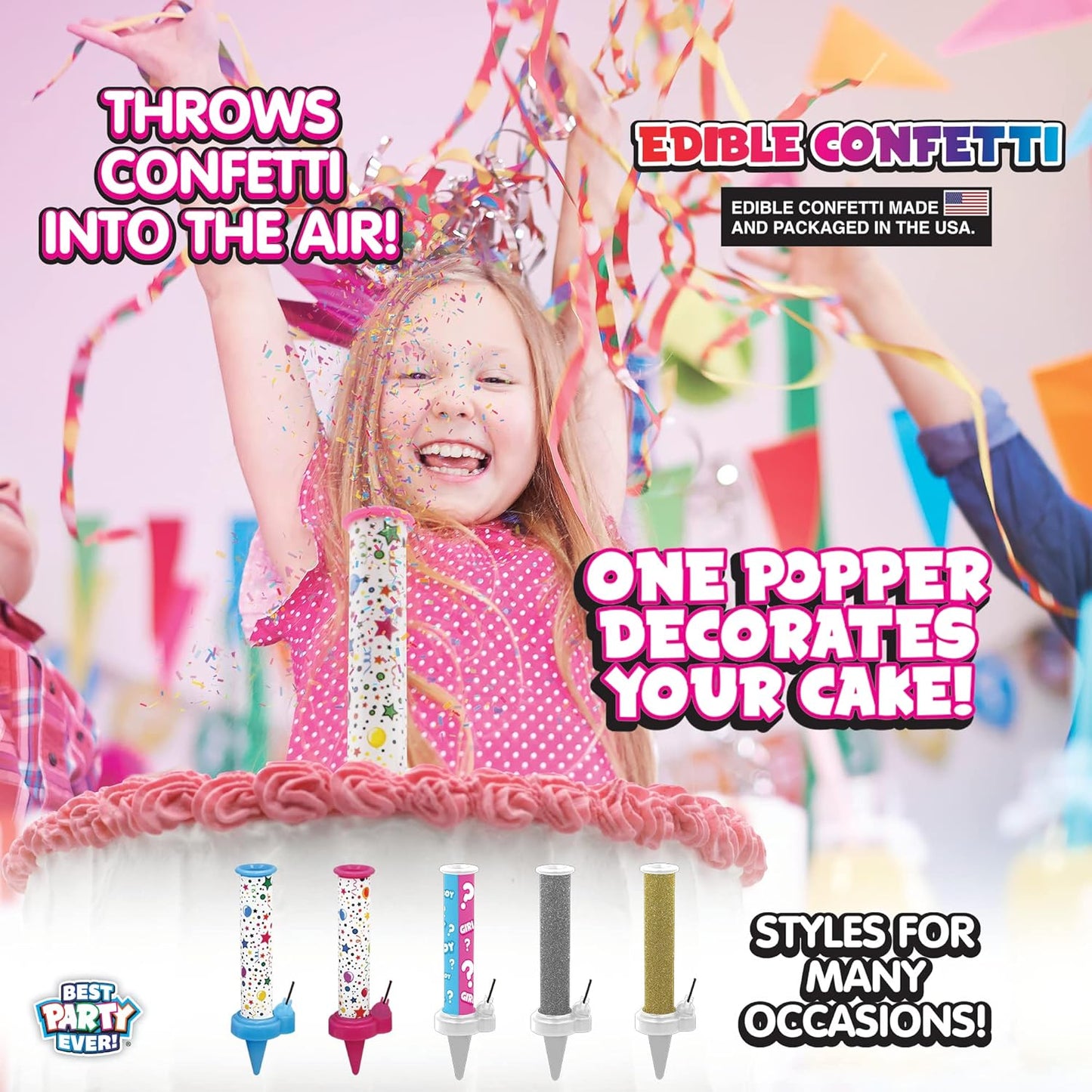 Party Poppers Edible Confetti Cake Topper