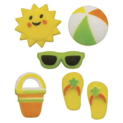 Summer Beach Cupcake Toppers | DecoPac Summer Fun Dec-Ons Sugar Decorations Assortment *Red 3 Free*