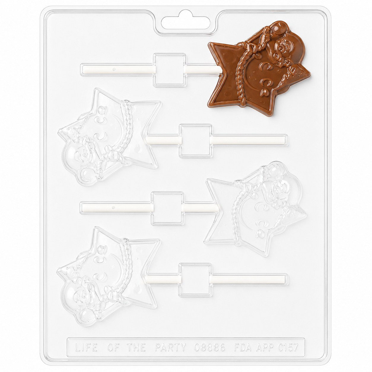Mouse On a Smiling Star Chocolate Candy Lollipop Mold 3 Cavity