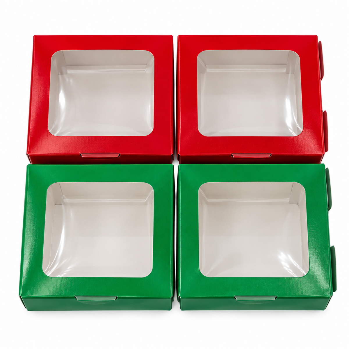 Christmas Cookie Boxes – Red & Green 5"x5" (4-Pack) with Window