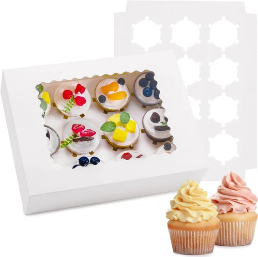White Window Cupcake Box with Insert – 12 Cupcake