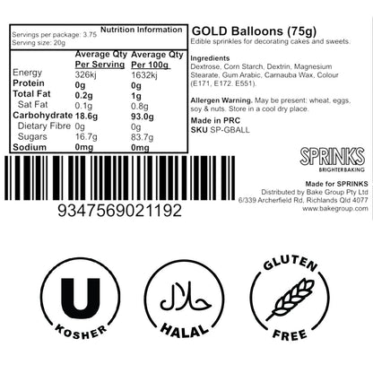 Sprinks Gold Balloons Confetti Sprinkles - 75g (2.6 oz)