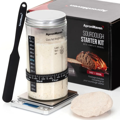 Artisan Sourdough Starter Kit – 34 oz Glass Jar with Scale & Tools