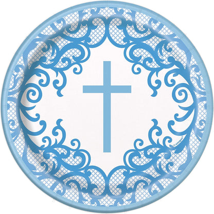 Fancy Cross Large Plate Blue 9 in