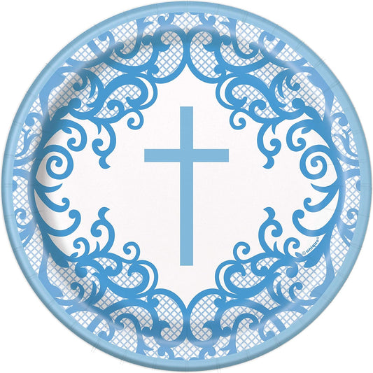Fancy Cross Large Plate Blue 9 in